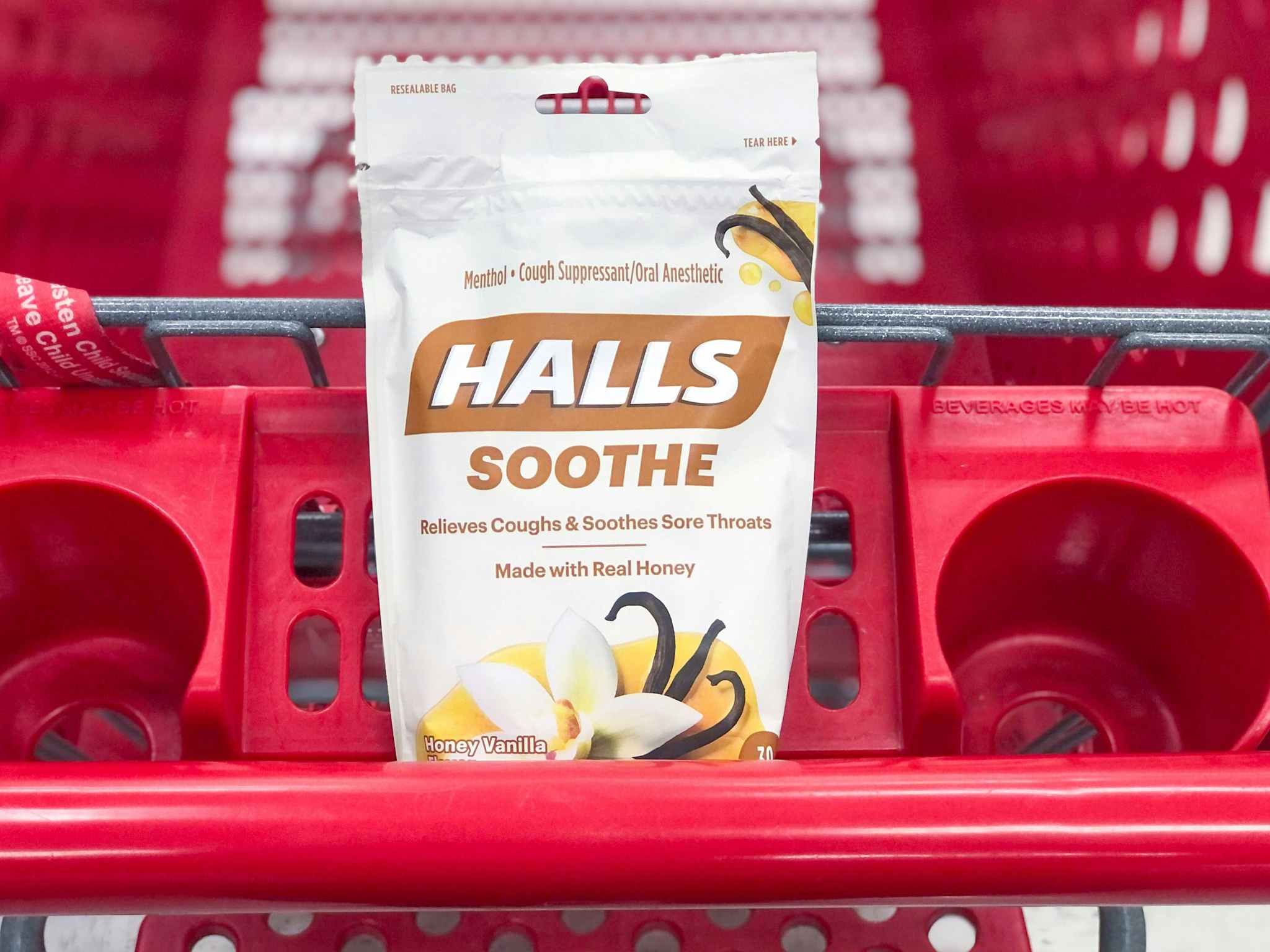 halls cough drops on a target cart