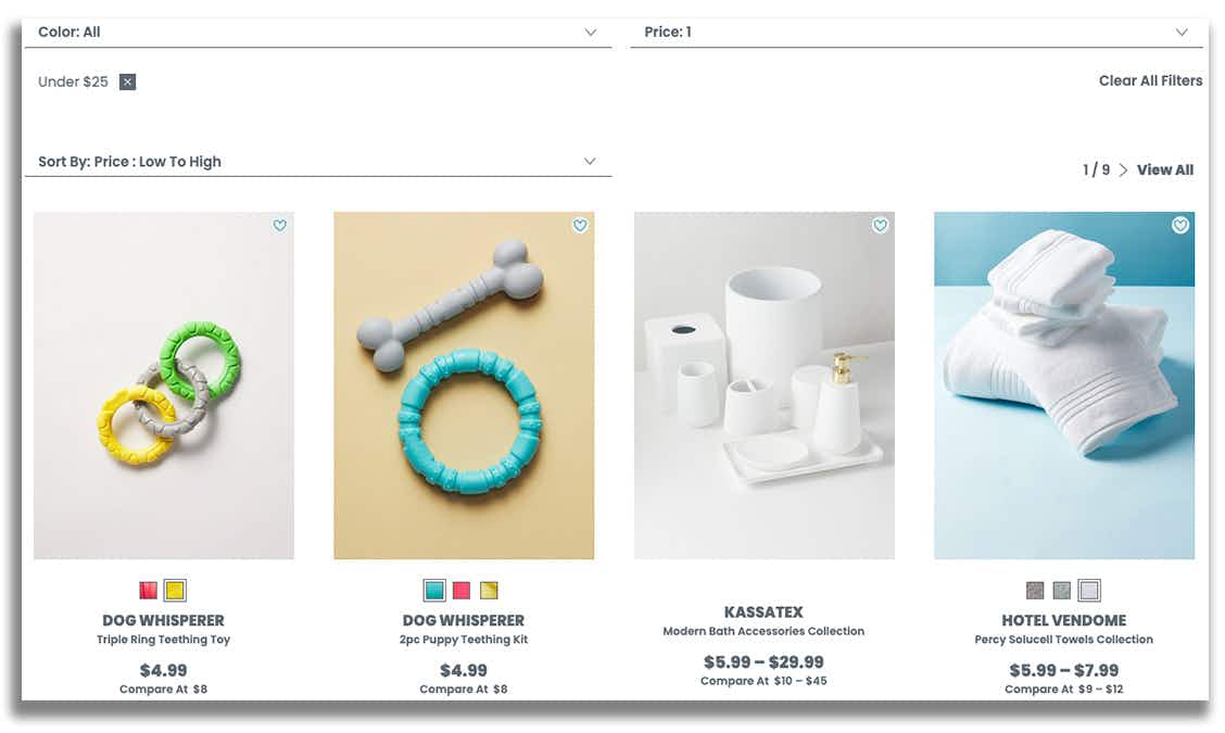 HomeGoods under $25 items on their website