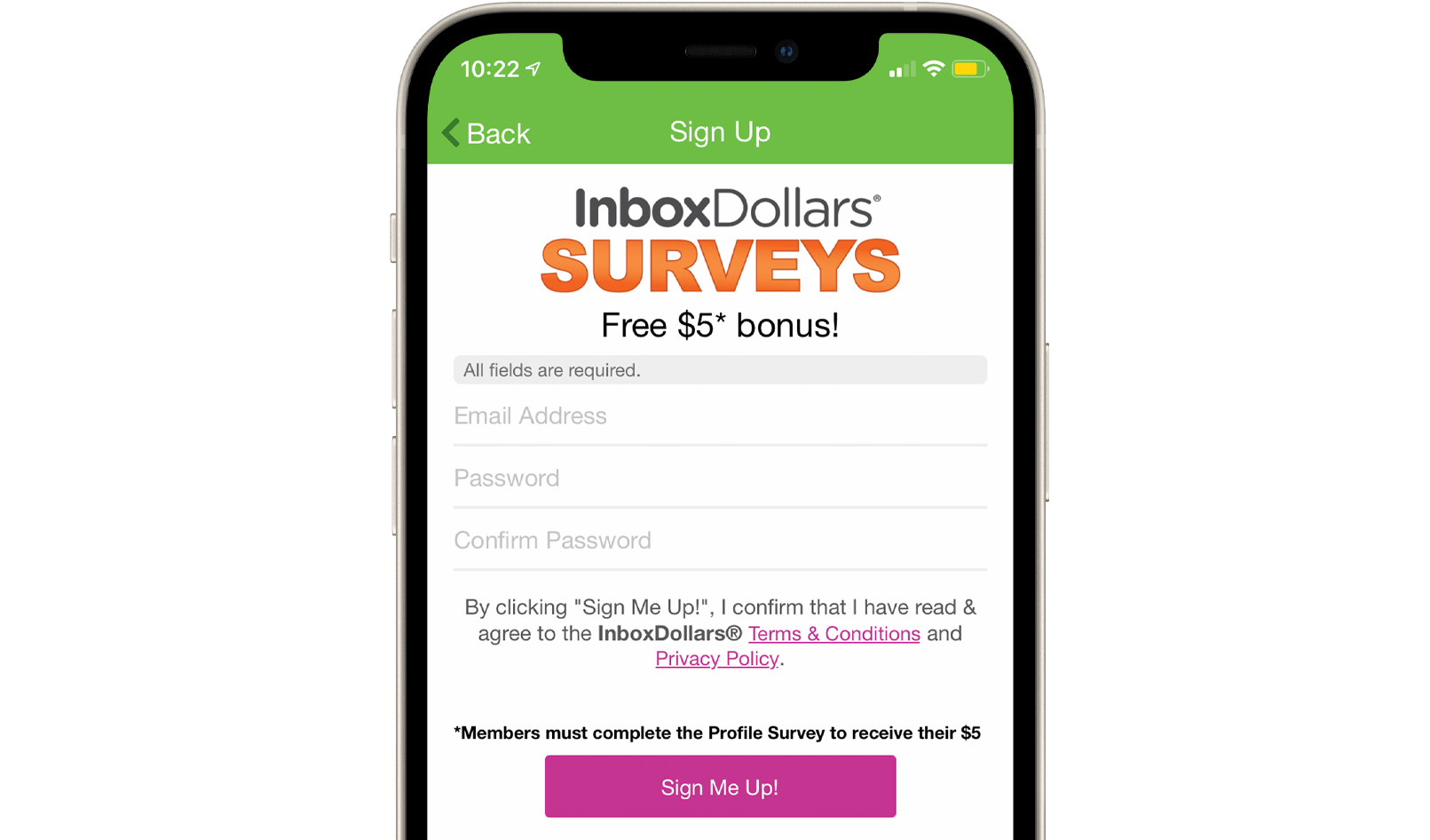InboxDollars app open on phone showing $5 offer