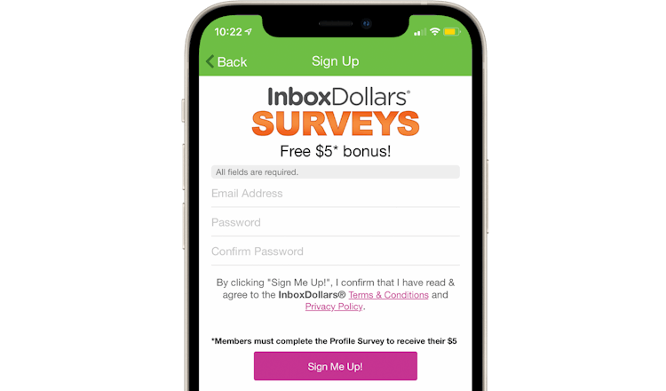 InboxDollars app open on phone showing $5 offer