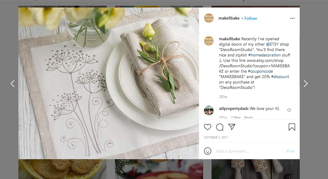 make8bake Instagram picture of table setting with plates and a flower on the napkin