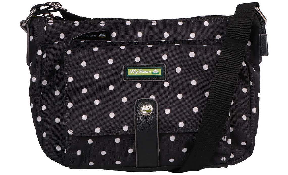 black polka dot handbag