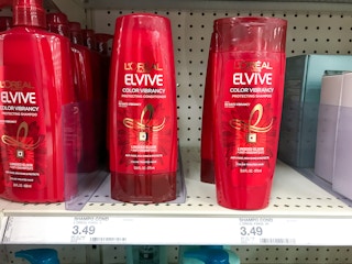 l'oreal paris elvive shampoo and conditioner in a target shelf