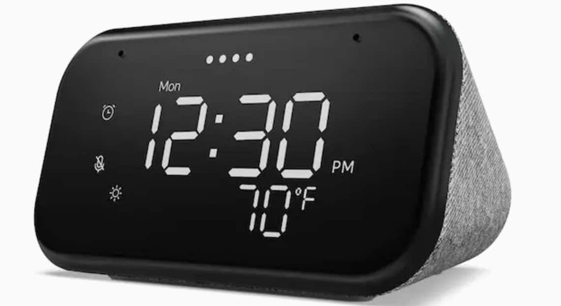stock photo of lenovo smart clock on white background