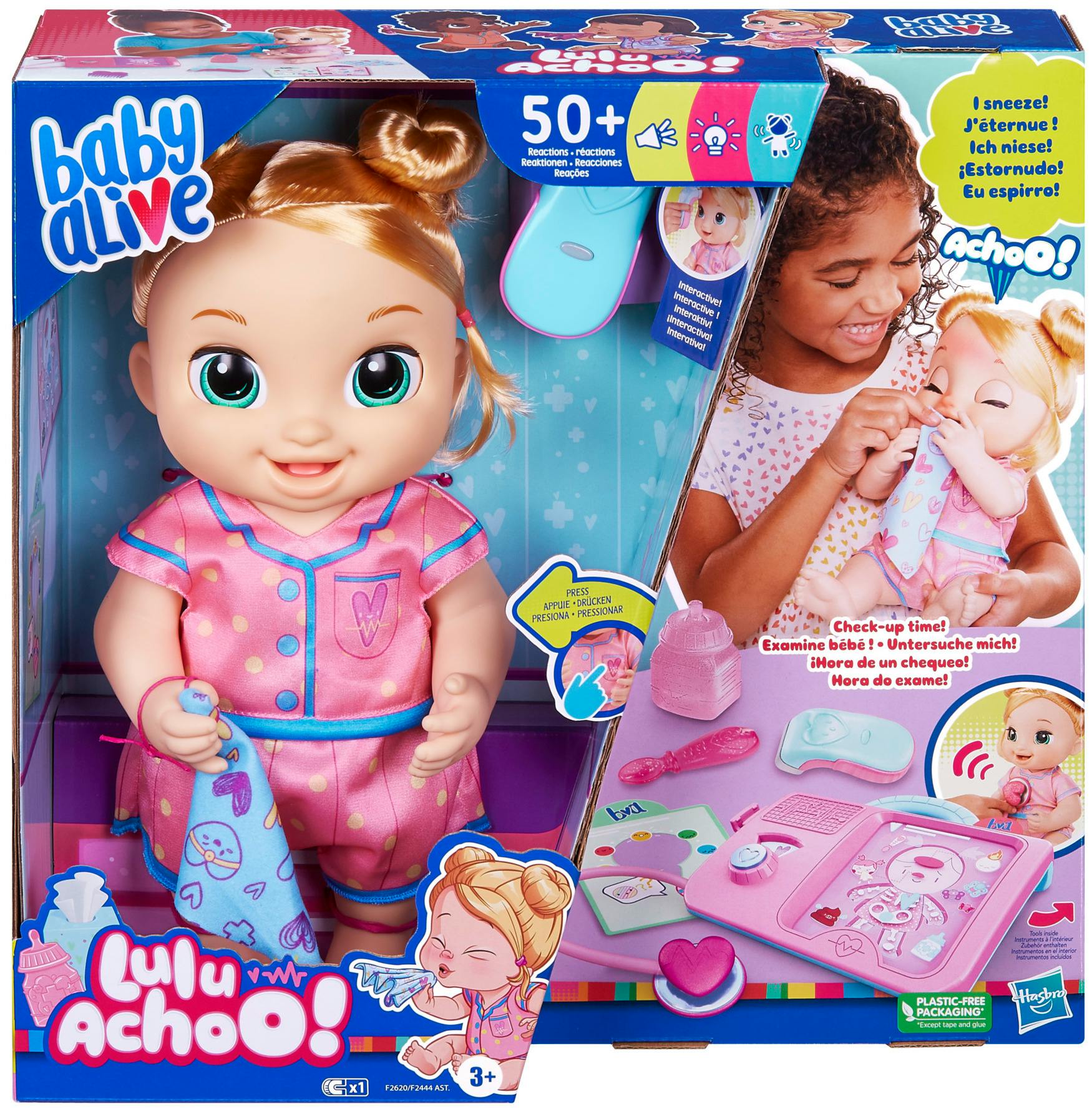 product box of blonde Baby Alive Lulu Achoo