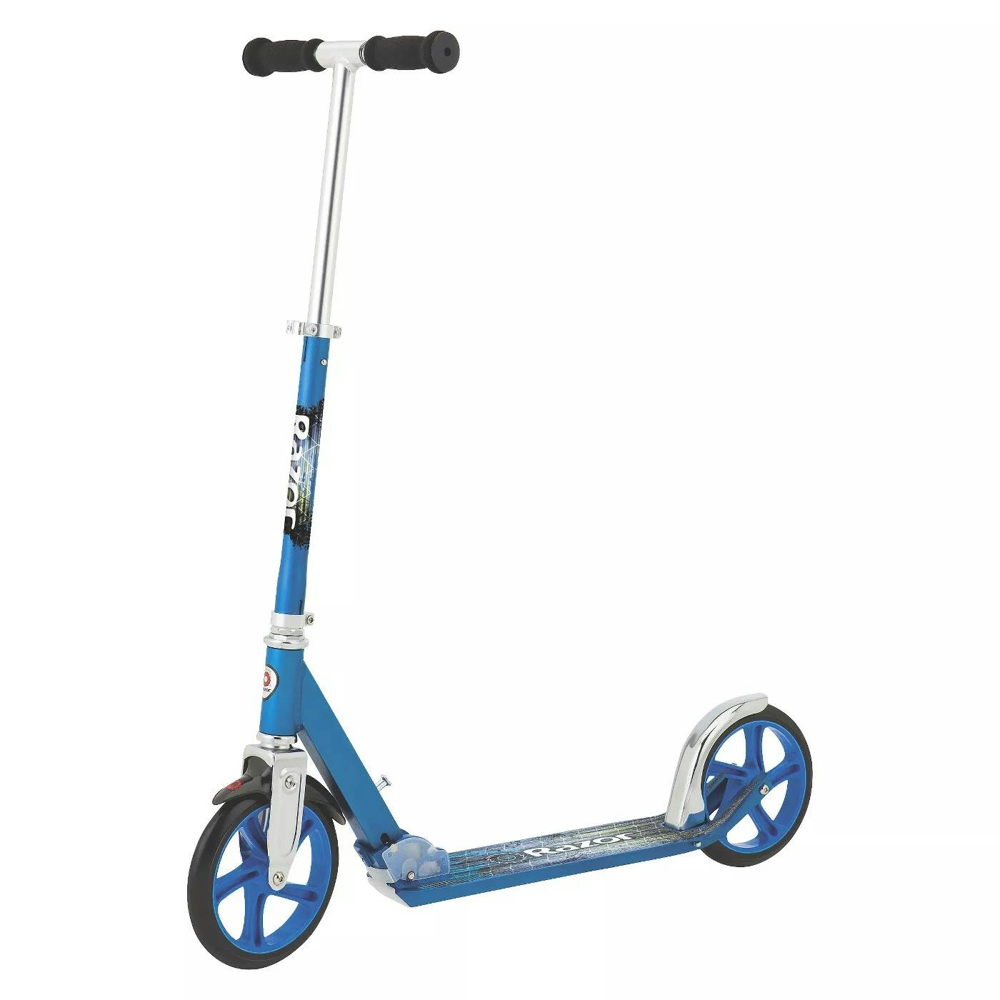 blue and silver Razor A5 Lux Deluxe 200mm Wheels Kick Folding Scooter