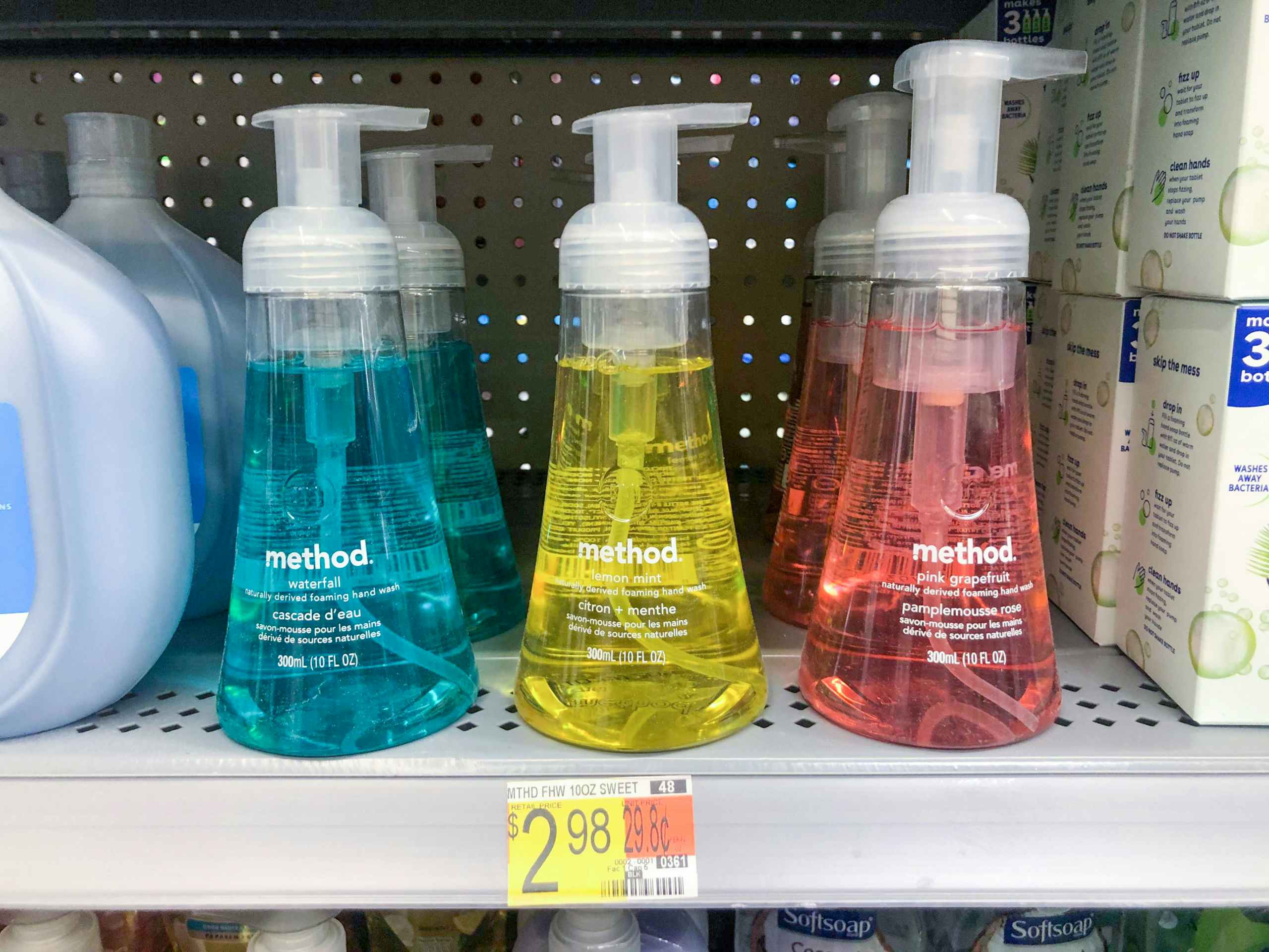 bottles of soap on shelf