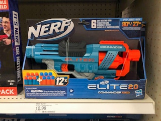 nerf elite commander on a target shelf
