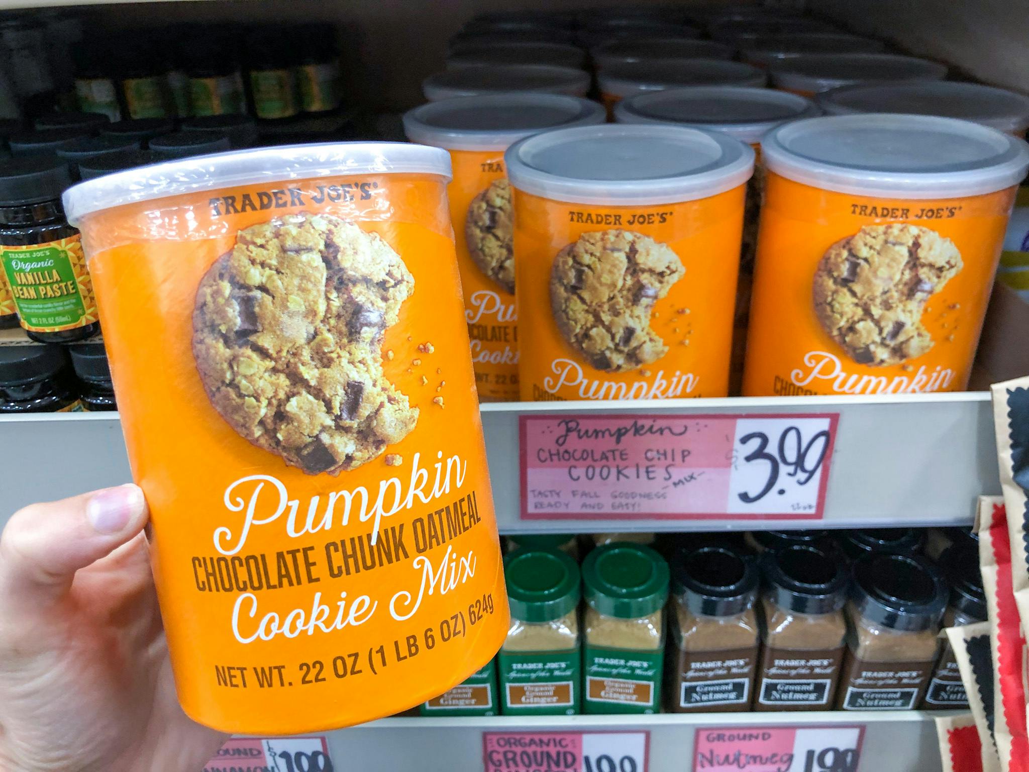Trader Joe's pumpkin chocolate chunk oatmeal cookie mix.