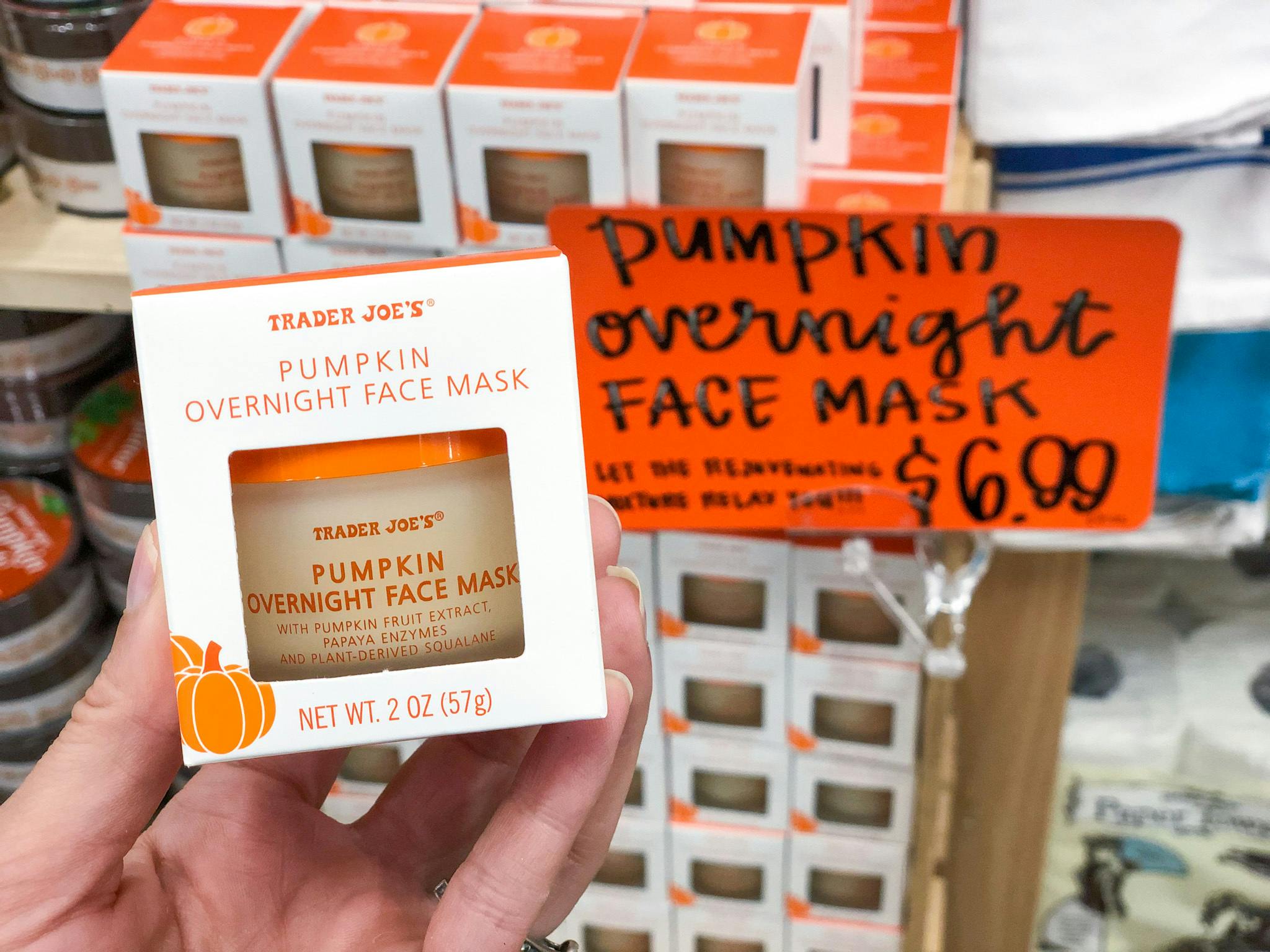 Trader Joe's pumpkin overnight face mask up close.