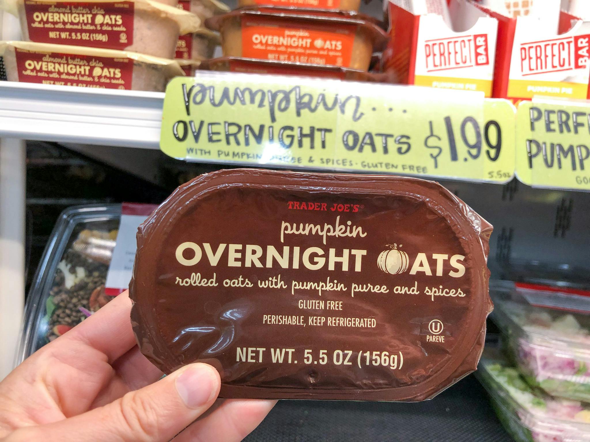 Trader Joe's pumpkin overnight oats in store.