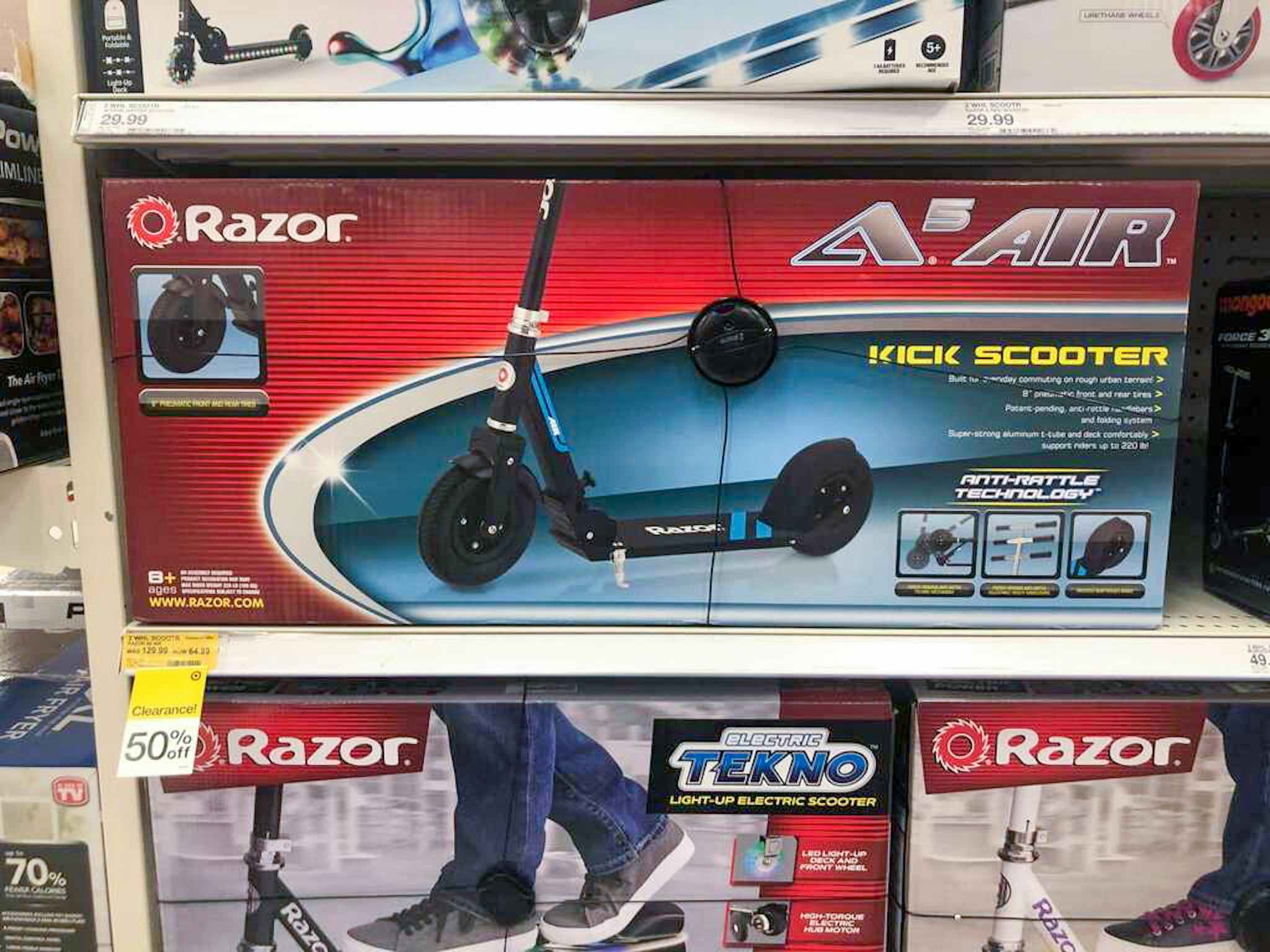 razor a5 air kick scooter clearance on a target shelf
