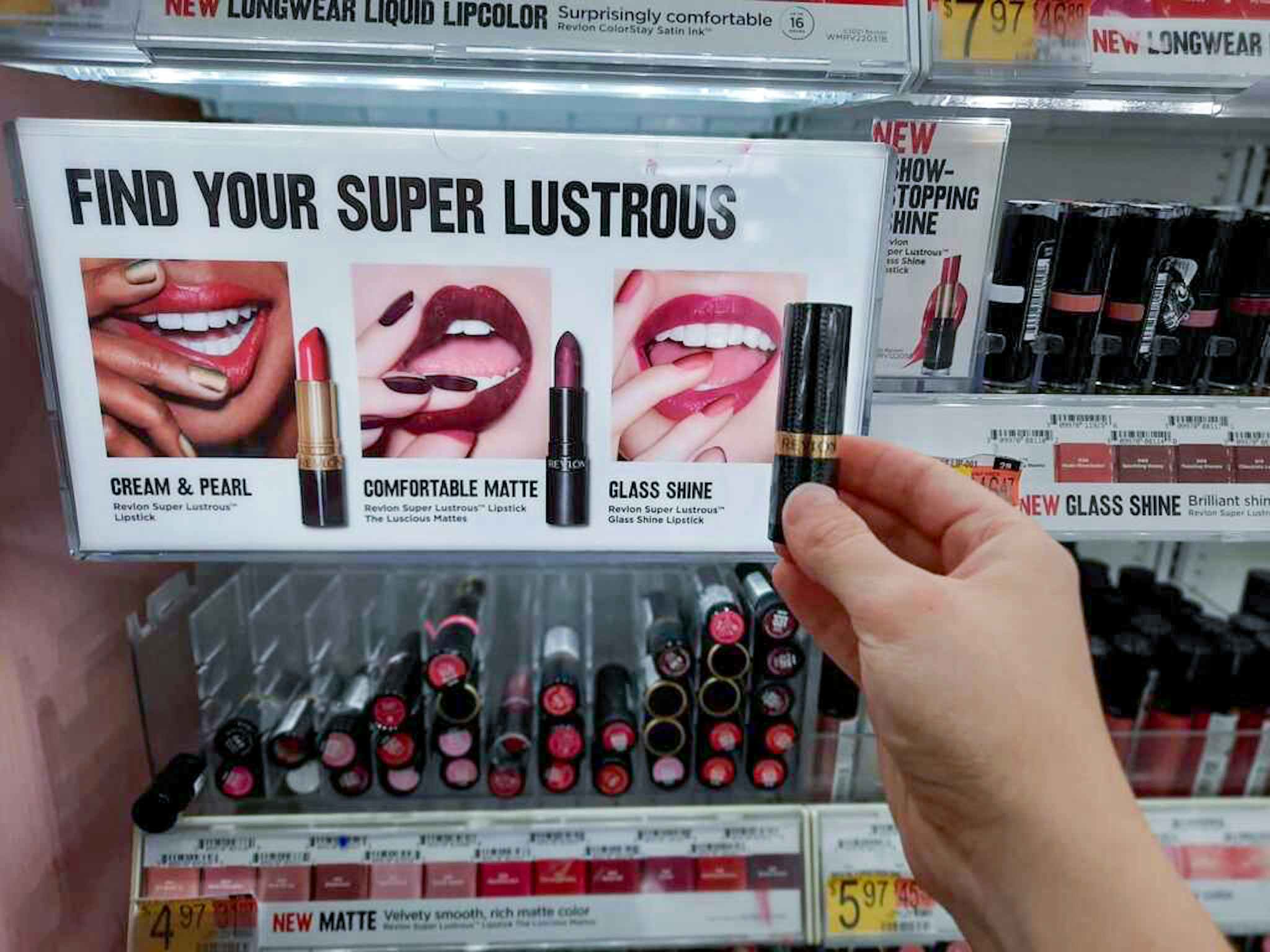 hand holding revlon lipstick at walmart