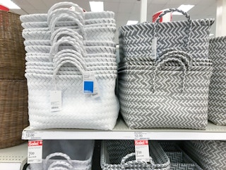 room essentials woven storage baskets on a target shelf