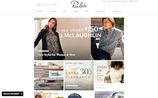 Desktop screenshot of the rue la la homepage