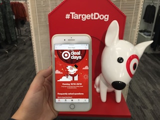 person holding target app in front of the Target Dog