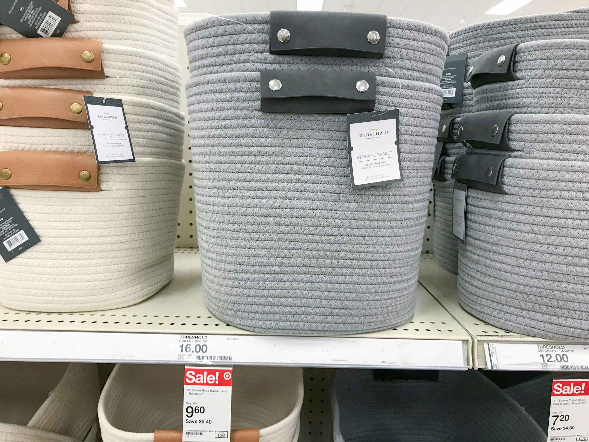 threshold storage baskets on a target shelf