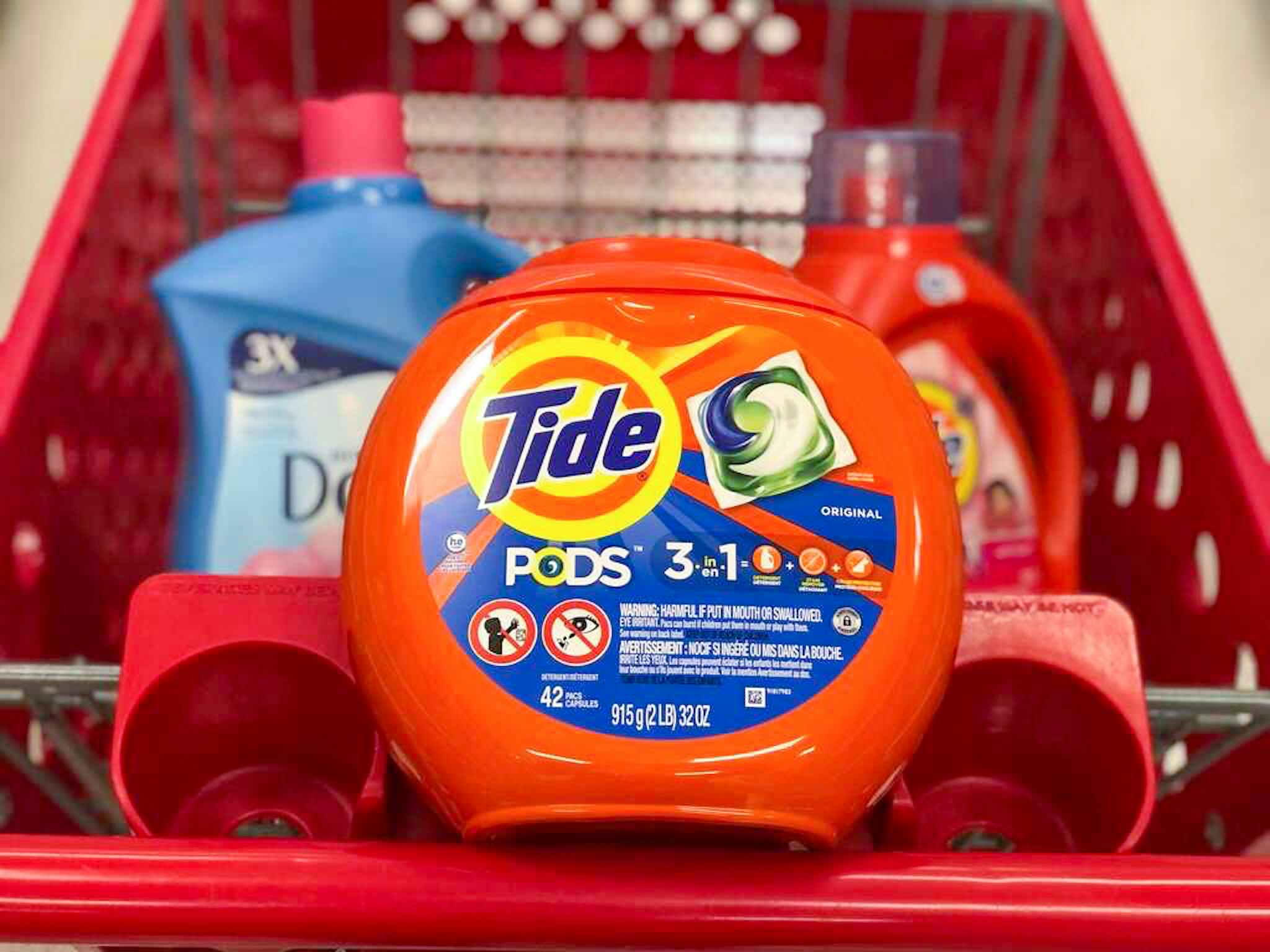 tide pods in a target cart