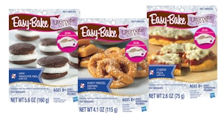 stock photo of easy bake oven baking mixes on white background
