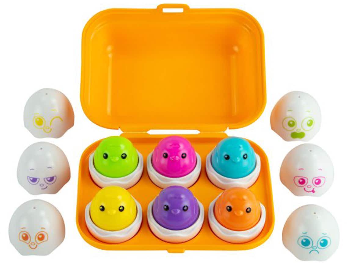 lamaze sort and squeeze eggs on white background