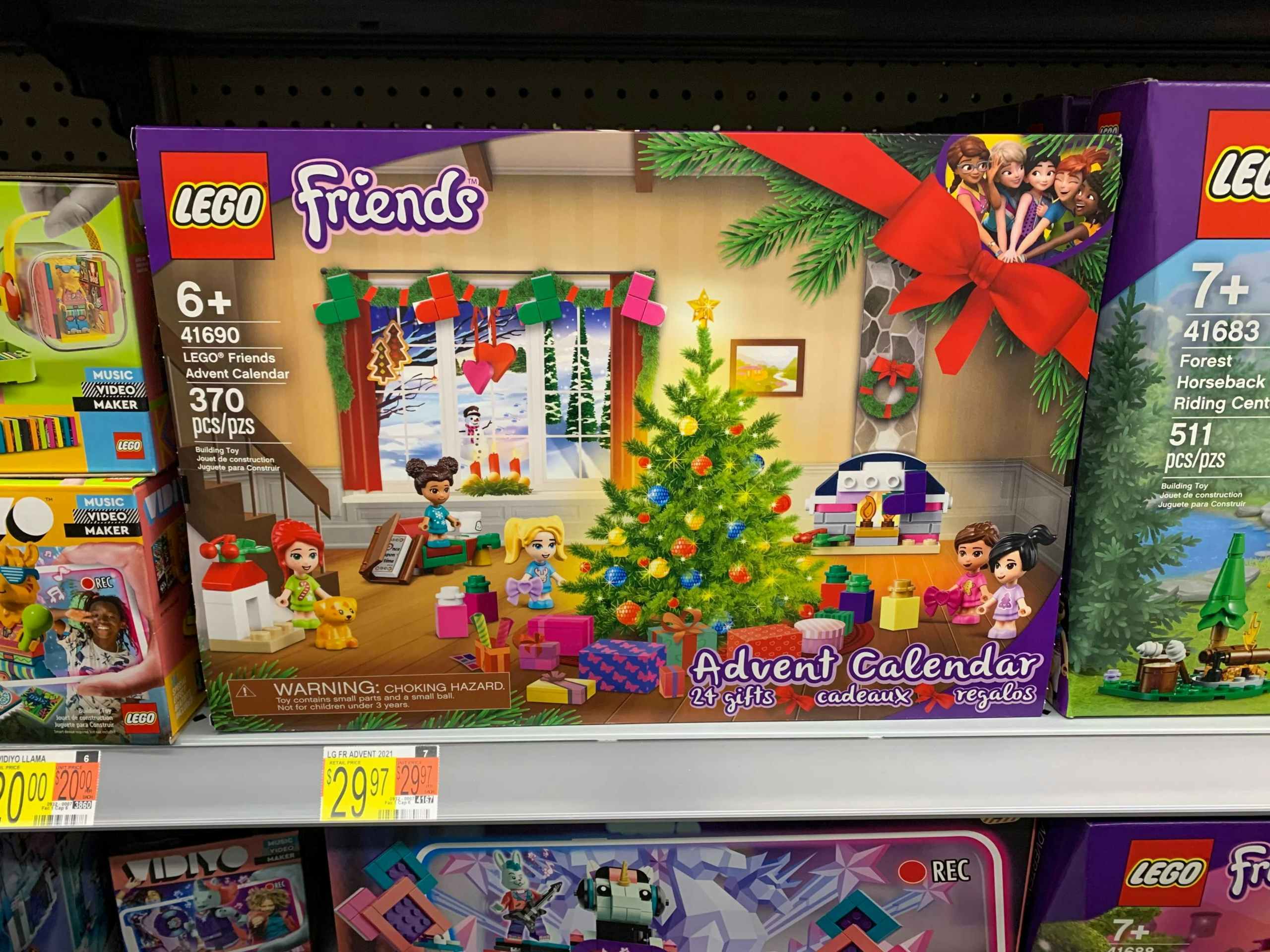 walmart shelf with lego friends advent calendar on shelf in store