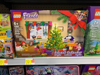walmart shelf with lego friends advent calendar on shelf in store