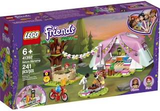 stock photo of lego friends glamping set on white background
