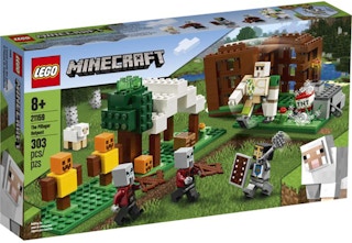stock photo of lego minecraft pillage outpost set on white background