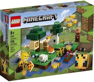 stock photo of lego minecraft bees set on white background