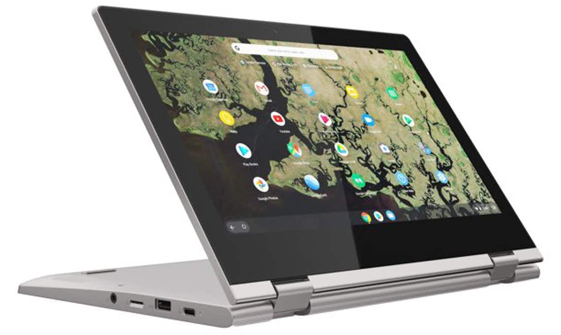 stock photo of lenovo chromebook on white background