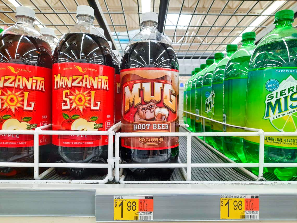 mug root beer bottle on walmart shelf