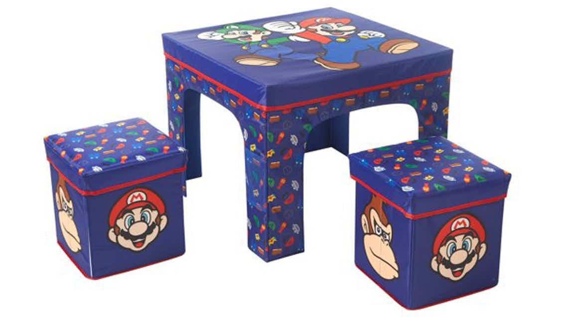 nintendo mario table and ottoman set on white background