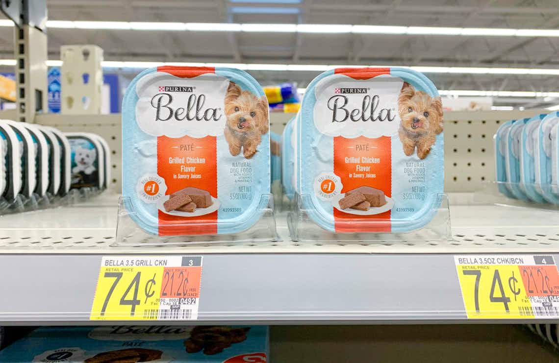 purina bella wet dog food trays on walmart shelf