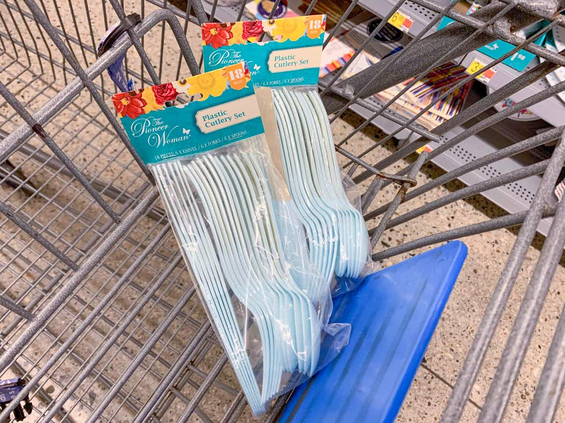 the pioneer woman plastic cutlery in walmart cart