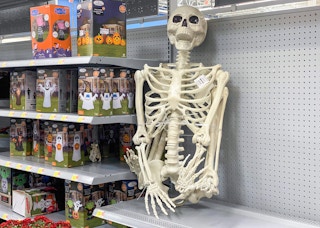 way to celebrate 7 foot skeleton on shelf