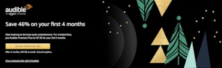 A holiday banner for Audible Premium Plus.