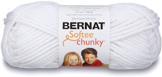 A pack of Bernat thick white yarn.