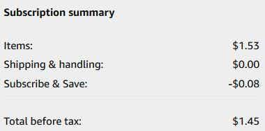 An Amazon subscription summary ending in $1.45.