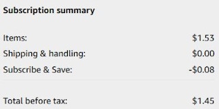 An Amazon subscription summary ending in $1.45.