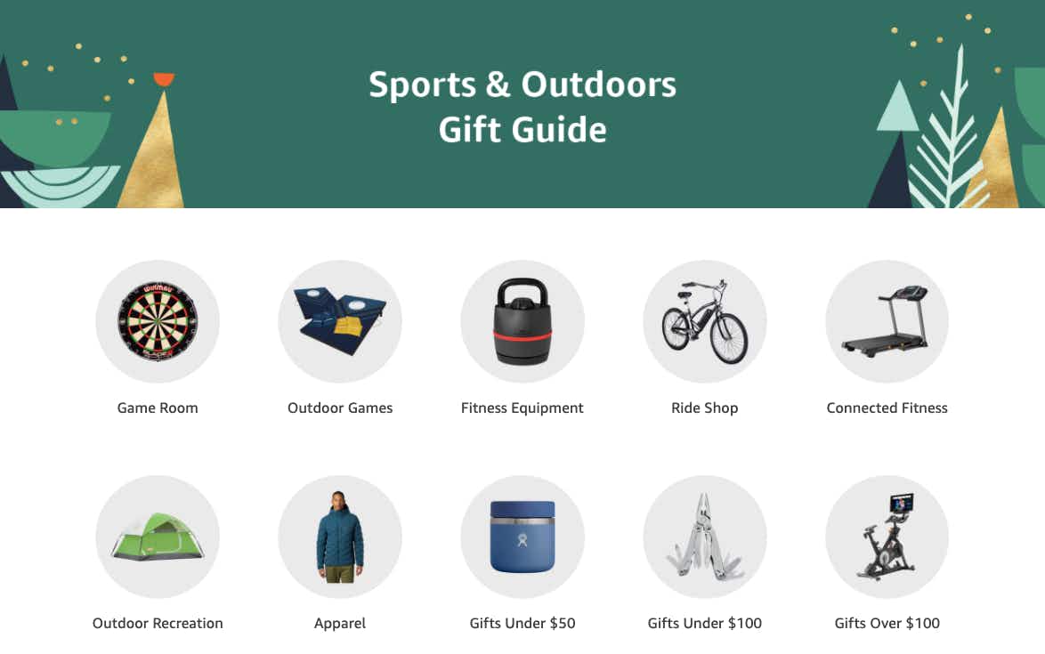 Amazon Sports and Outdoor Holiday Gift Guide screenshot.