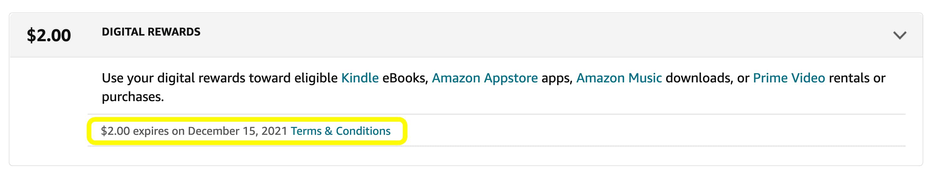 Digital purchase credit expiration date circled in yellow