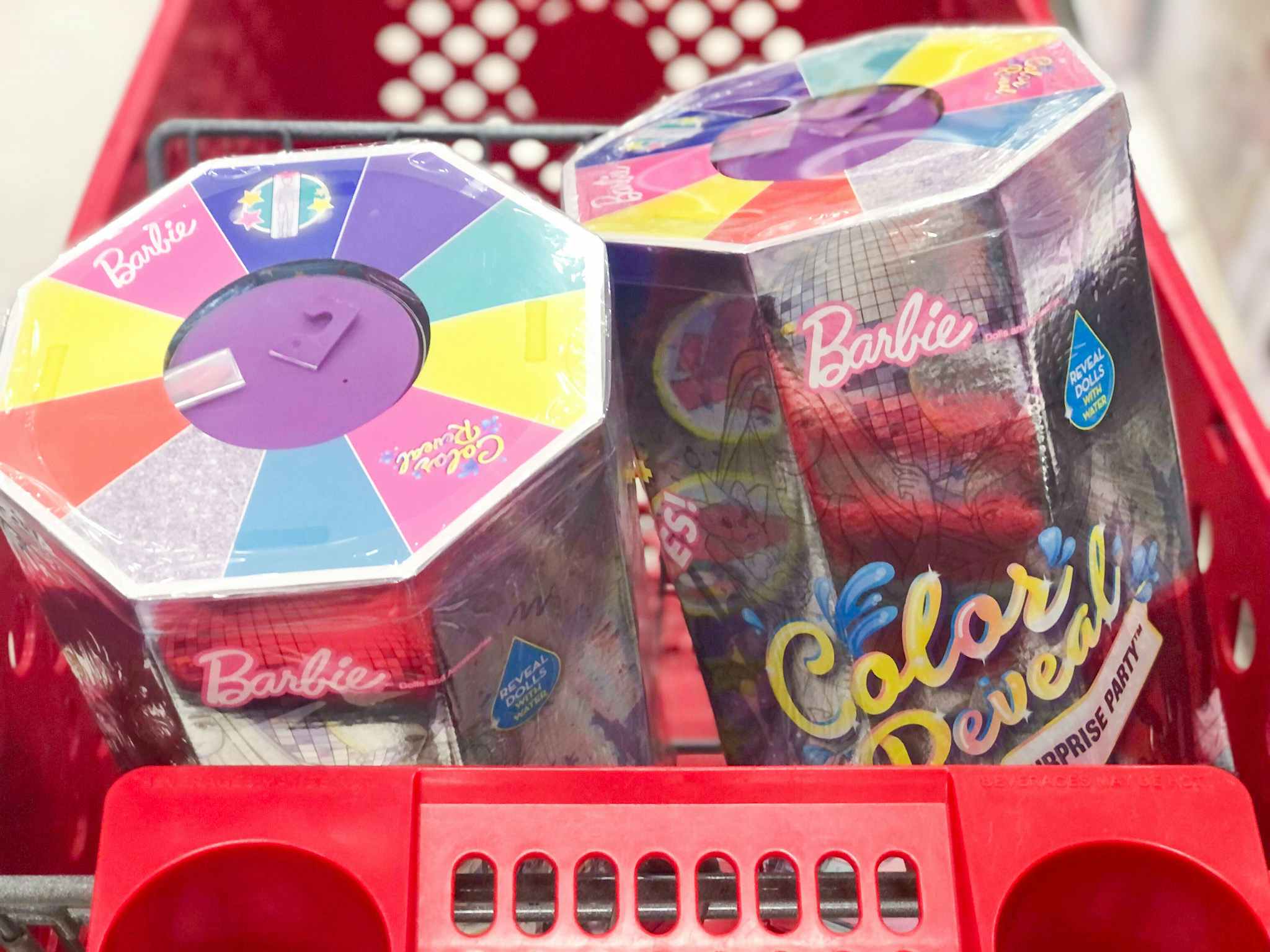 barbie color reveal surprise party in a target cart