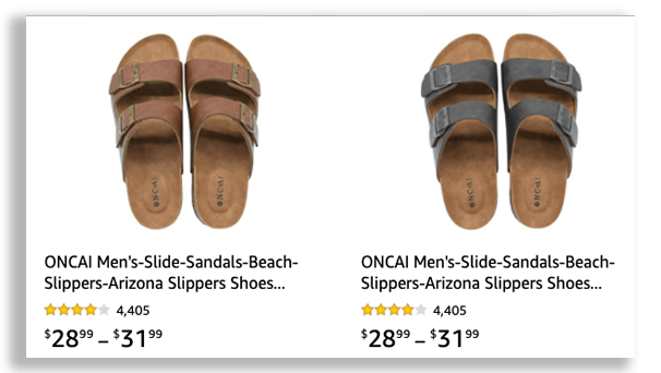 A screenshot of dupe Birkenstock sandals from Amazon's website.