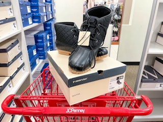 boots on top of shoes box in jcpenney shopping cart