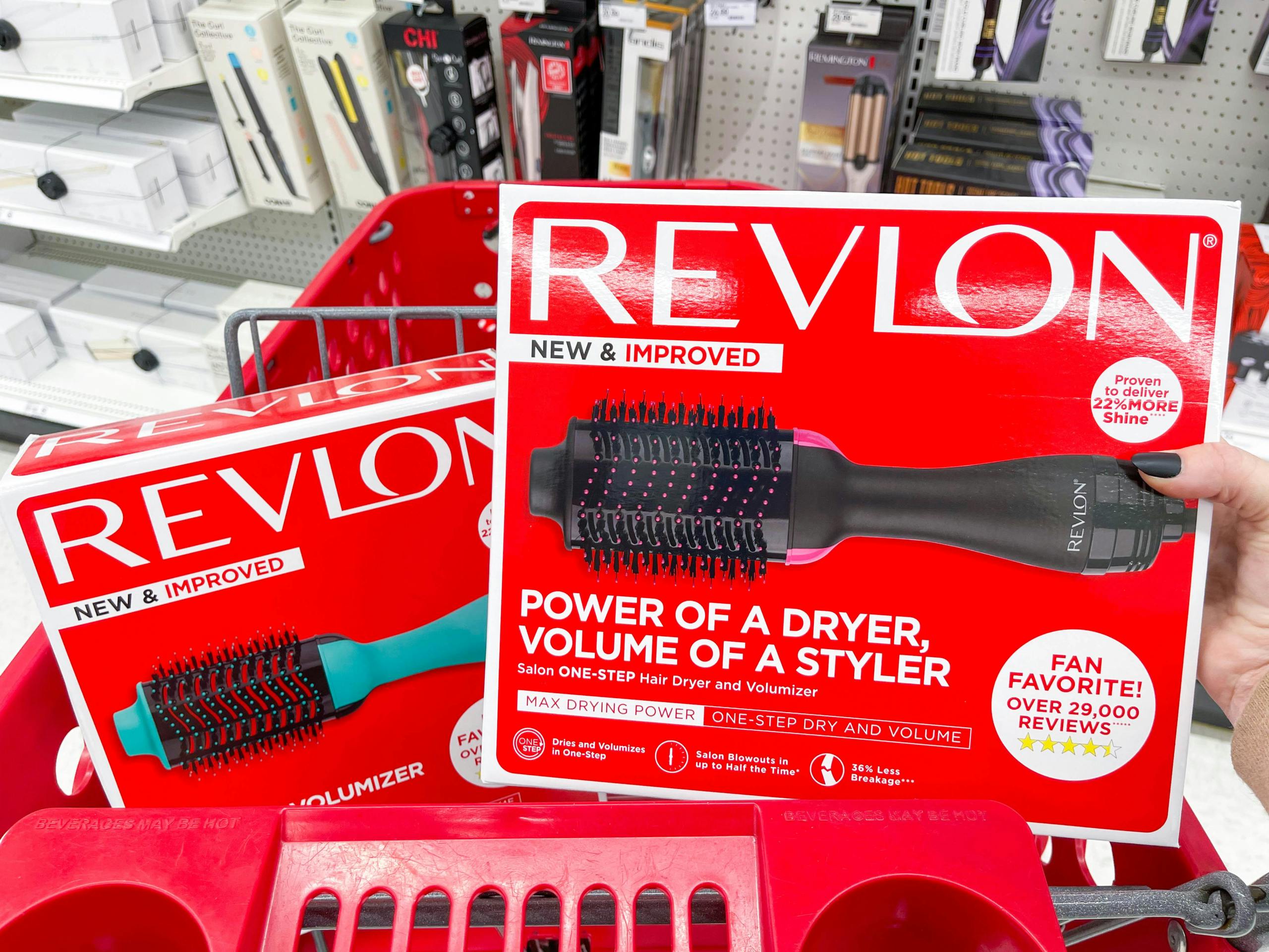 revlon volumizer hair dryer being put in target cart