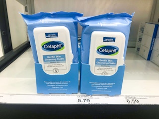 two packs of Cetaphil wipes on Target store shelf