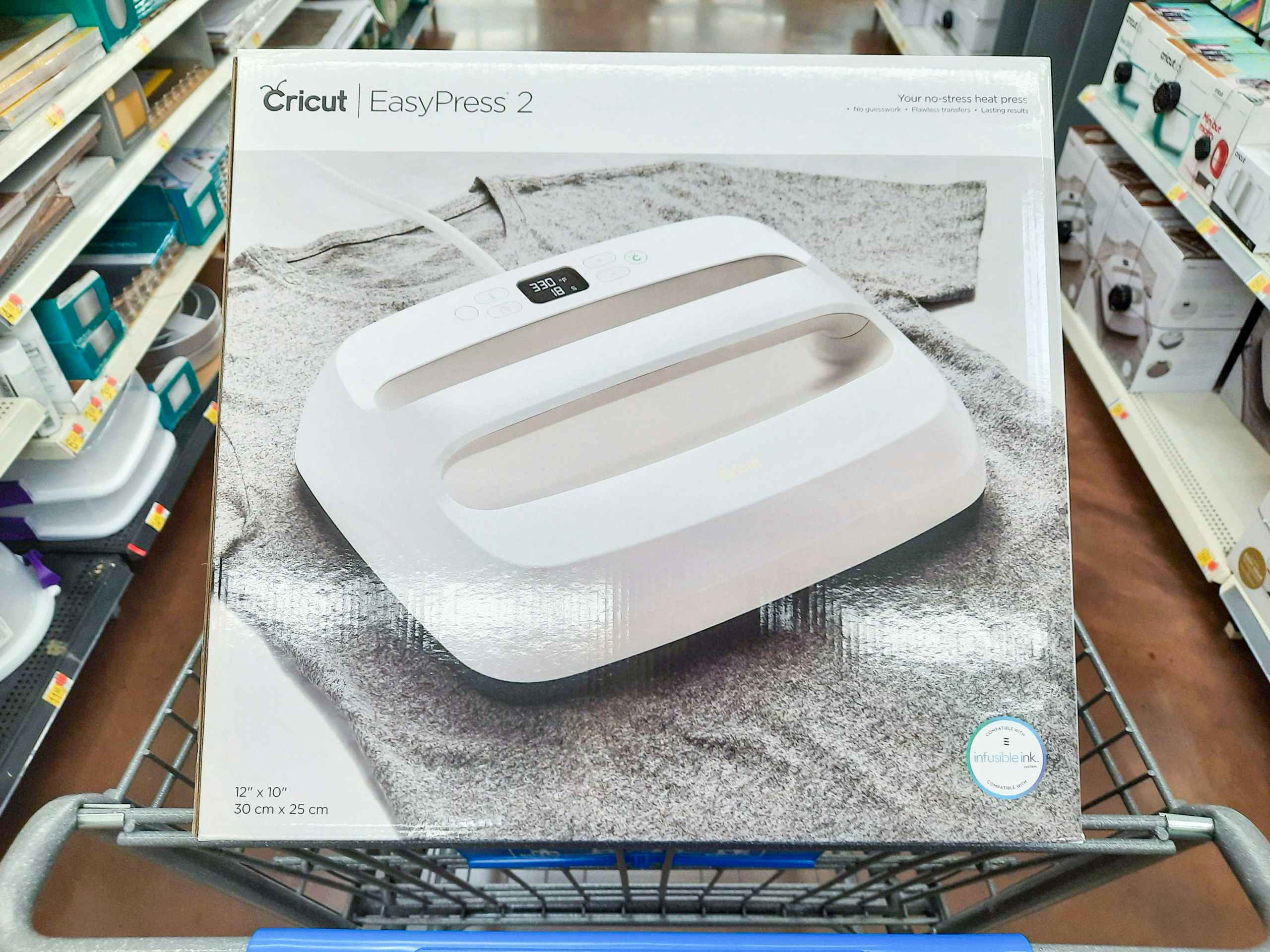 Cricut easypress 2 in box in a Walmart shopping cart