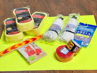 dollar tree items on floor to make a costume