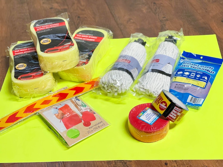 dollar tree items on floor to make a costume