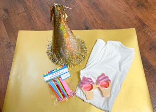 dollar tree items on floor to make a costume